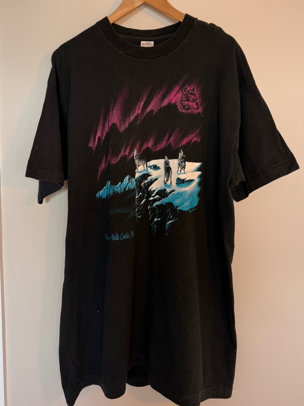 Vintage 90s Bella Coola BC Wolves Northern Lights T-Shirt XXL USA